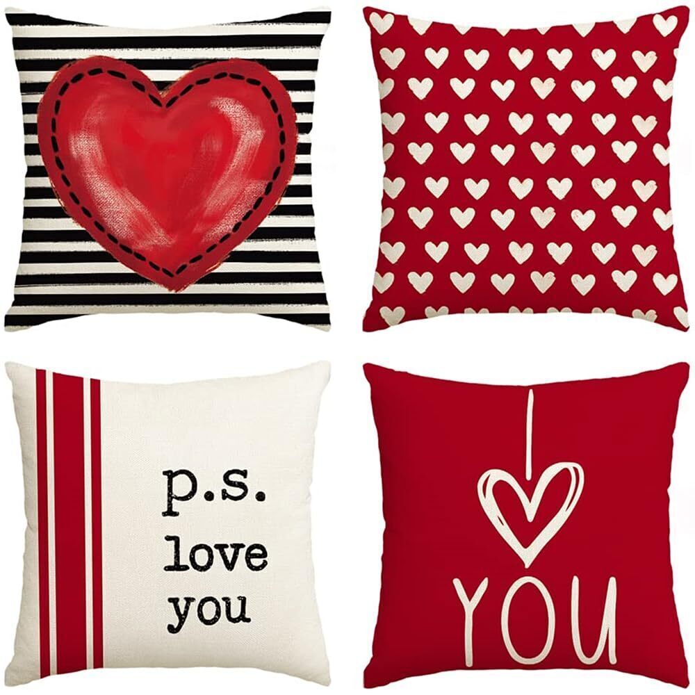 6919 Valentines Day Outdoor Pillow Covers, 18 x 18 inch Set of 4 Waterproof